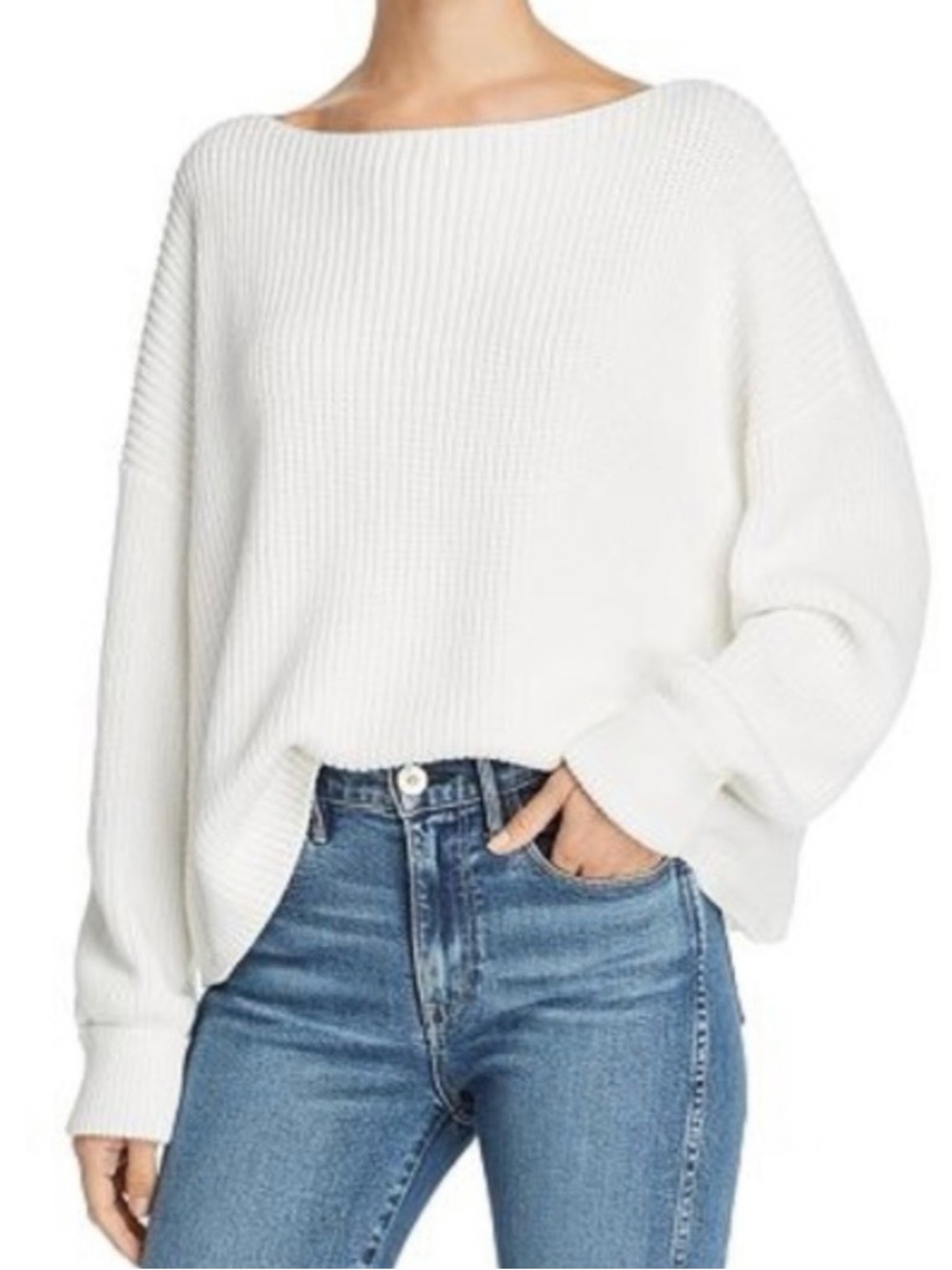 French Connection | White Cotton Boatneck Sweater | Size Large